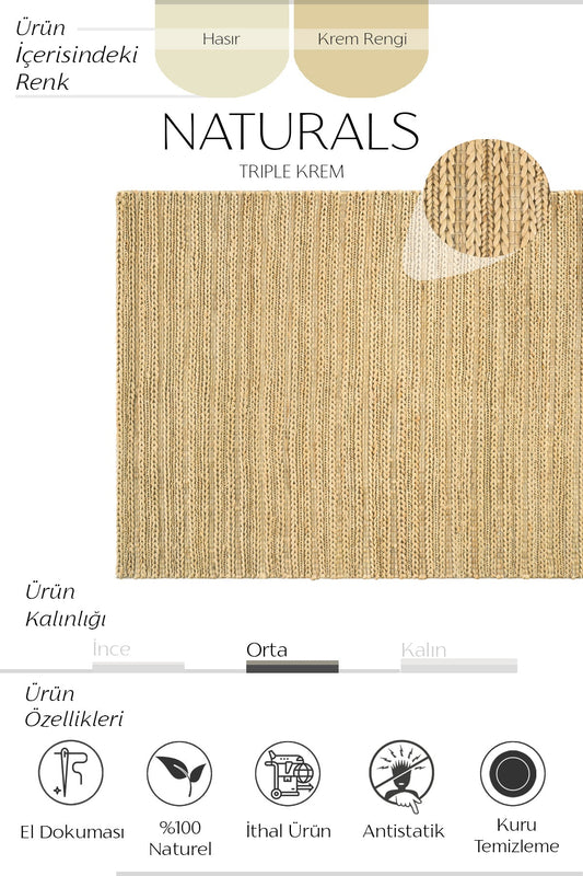 Sisalart Naturals Triple Krem Doğal Jüt Örgü Halı - Sisal Halı