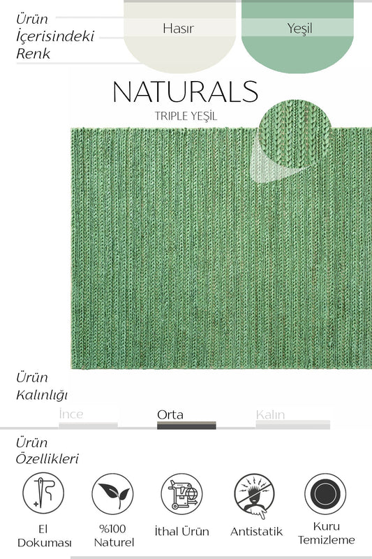 Sisalart Naturals Triple Yeşil Doğal Jüt Örgü Halı - Sisal Halı