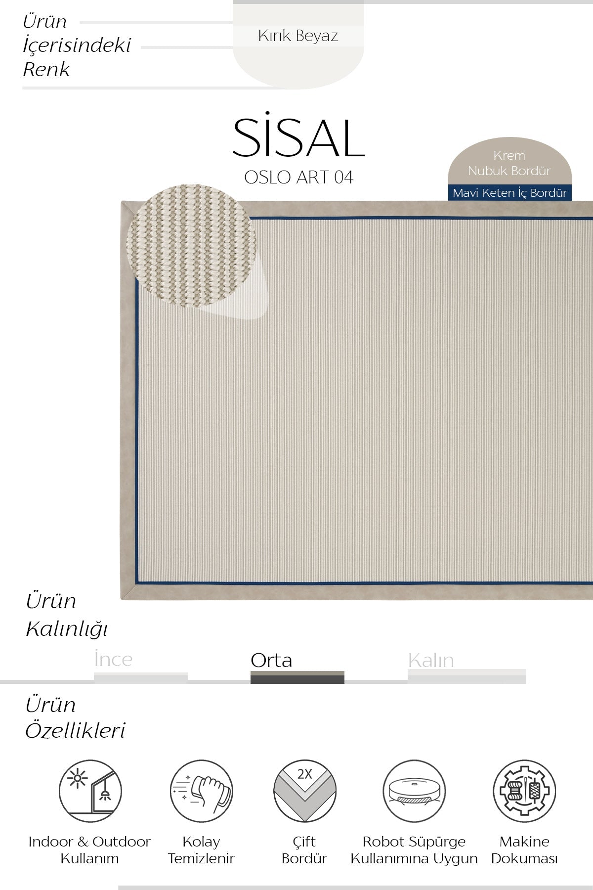 Sisalart Oslo Deri Casa Bordür Sisal Halı - Sisal Halı