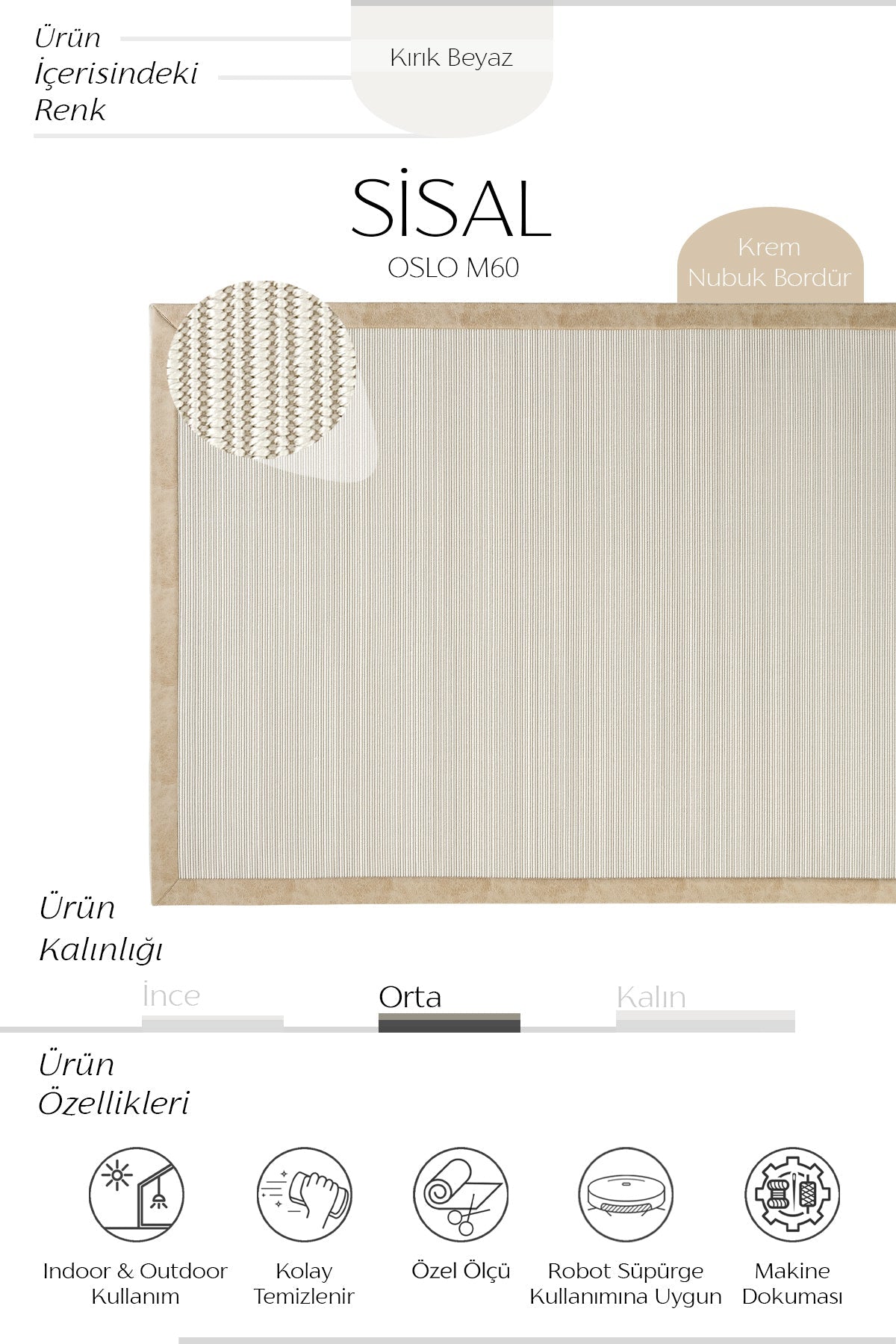 Sisalart Oslo Deri Medusa Bordür Sisal Halı - Sisal Halı