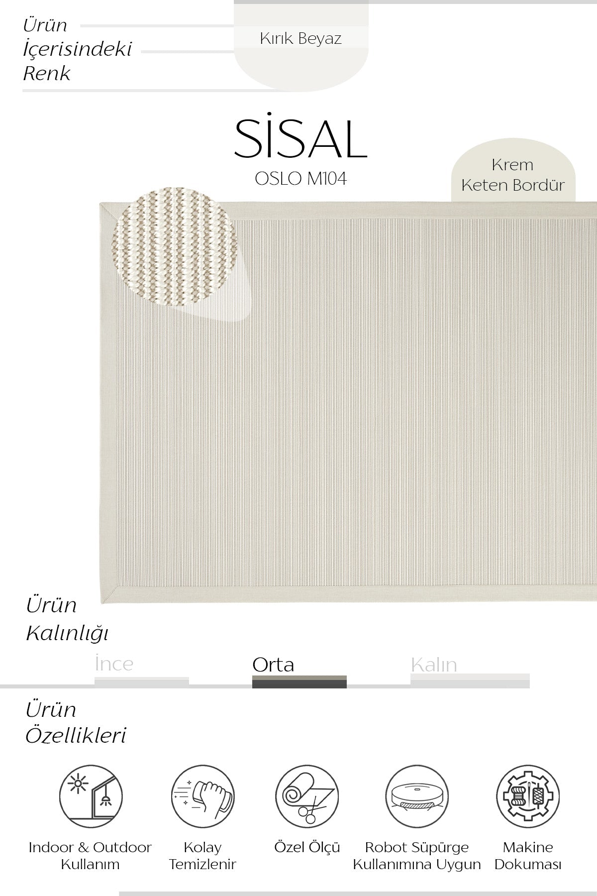 Sisalart Oslo Keten Monterey Bordür Sisal Halı - Sisal Halı
