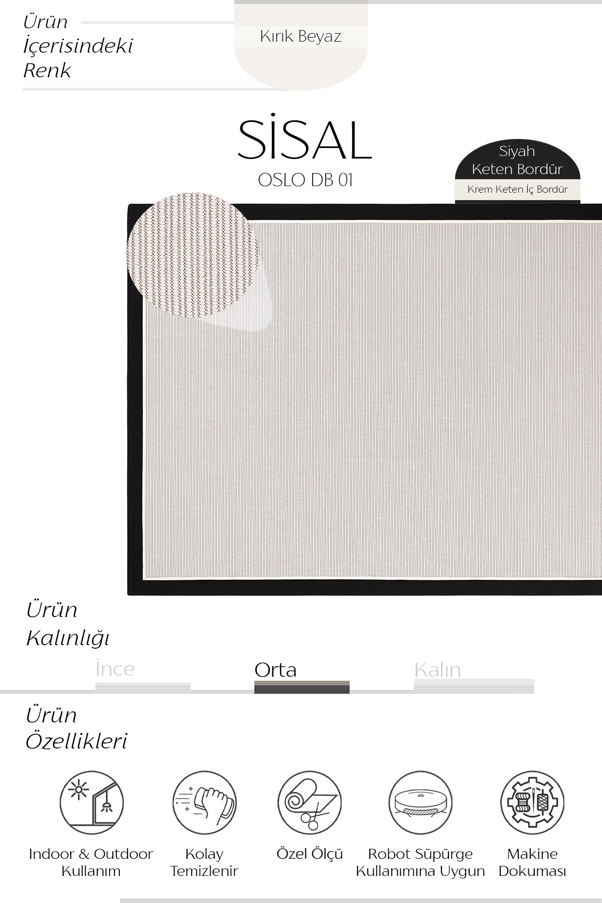 Sisalart Oslo Keten Monterey Çift Bordür Sisal Halı - Sisal Halı