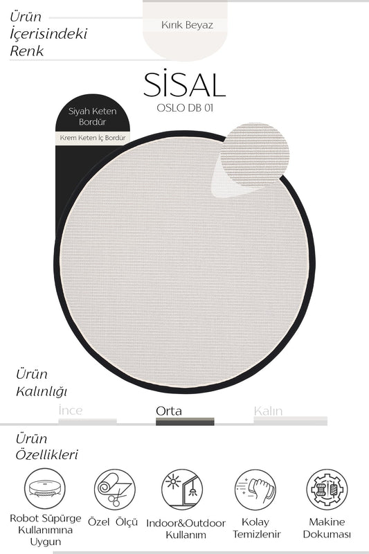 Sisalart Oslo Keten Monterey Çift Bordür Yuvarlak Sisal Halı - Sisal Halı