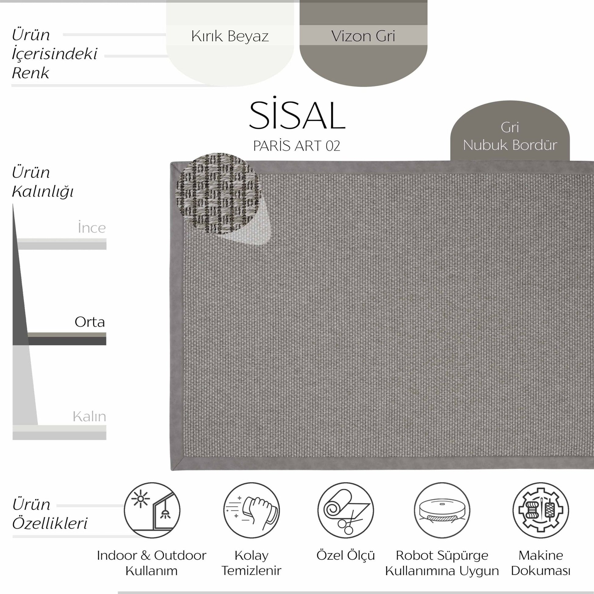 Sisalart Paris Deri Casa Bordür Sisal Halı - Sisal Halı