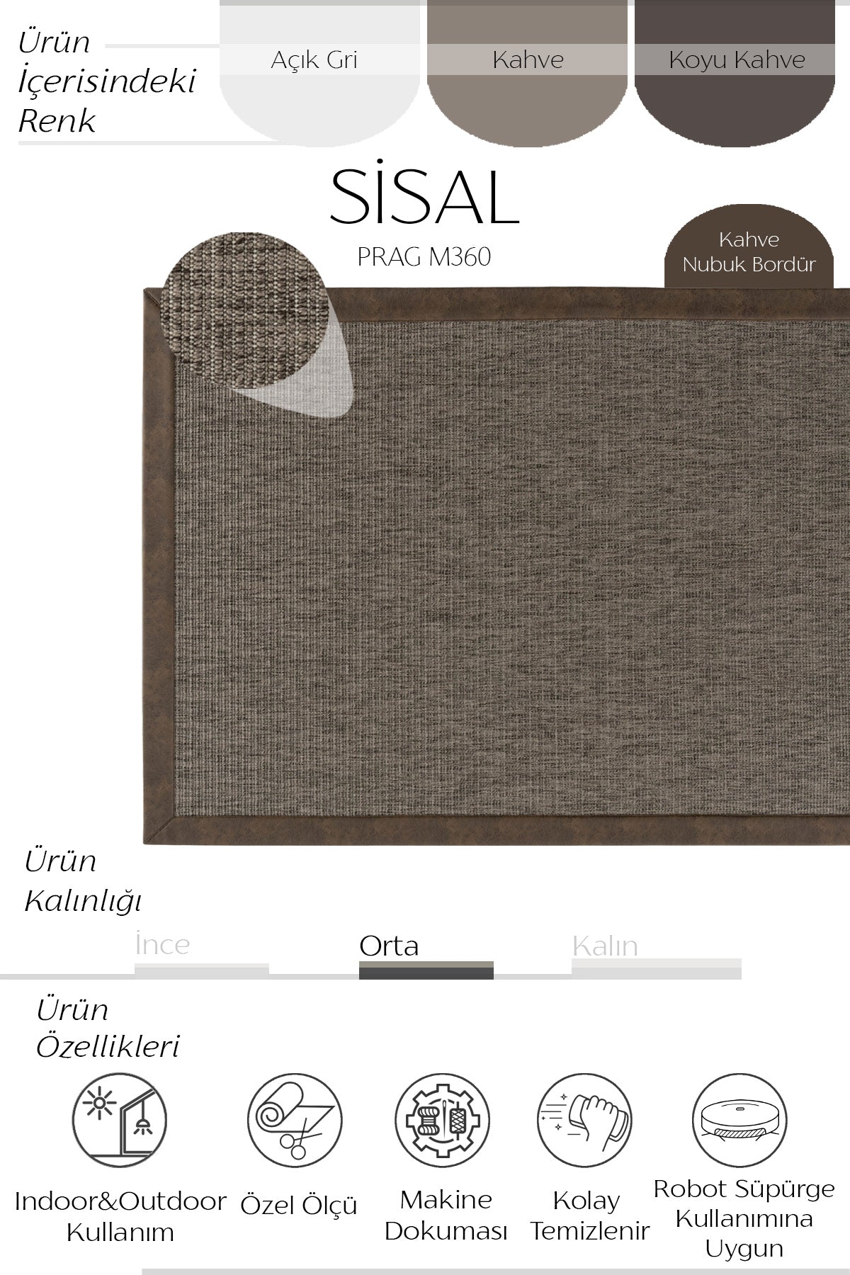 Sisalart Prag Deri Bordür Sisal Halı - Sisal Halı