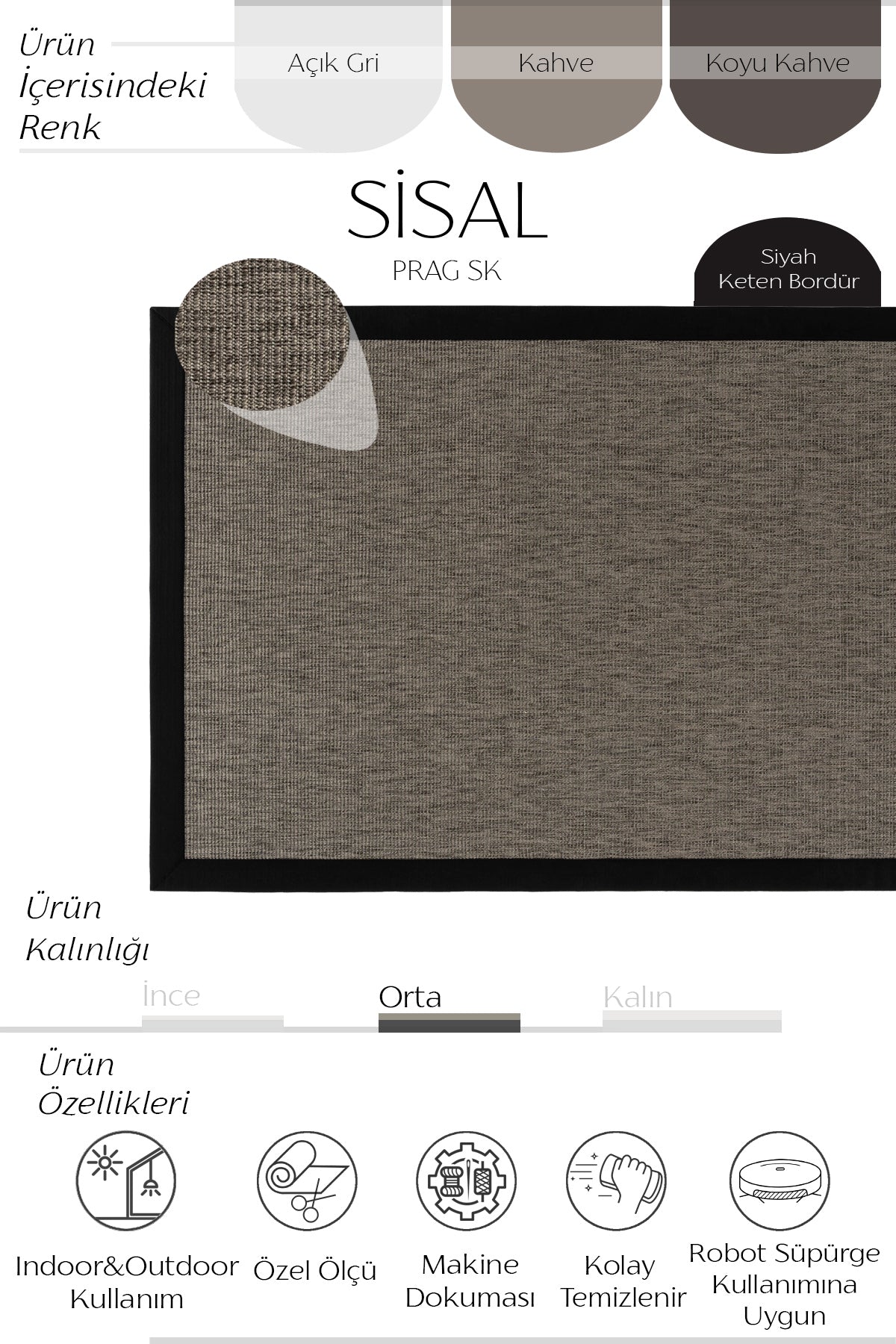 Sisalart Prag Keten Monterey Bordür Sisal Halı - Sisal Halı