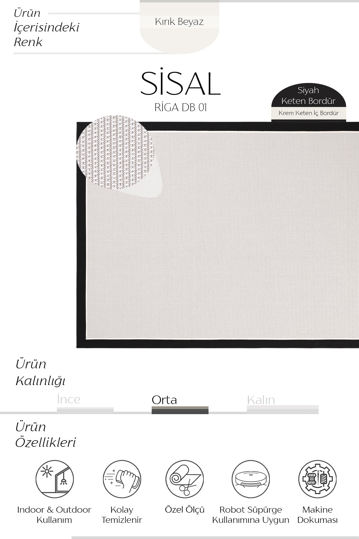 Sisalart Riga Keten Monterey Çift Bordür Sisal Halı - Sisal Halı