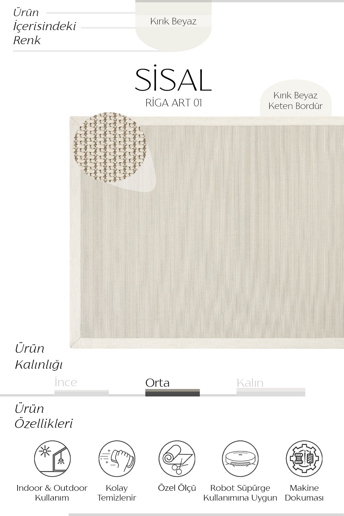 Sisalart Riga Keten Napoli Bordür Sisal Halı - Sisal Halı