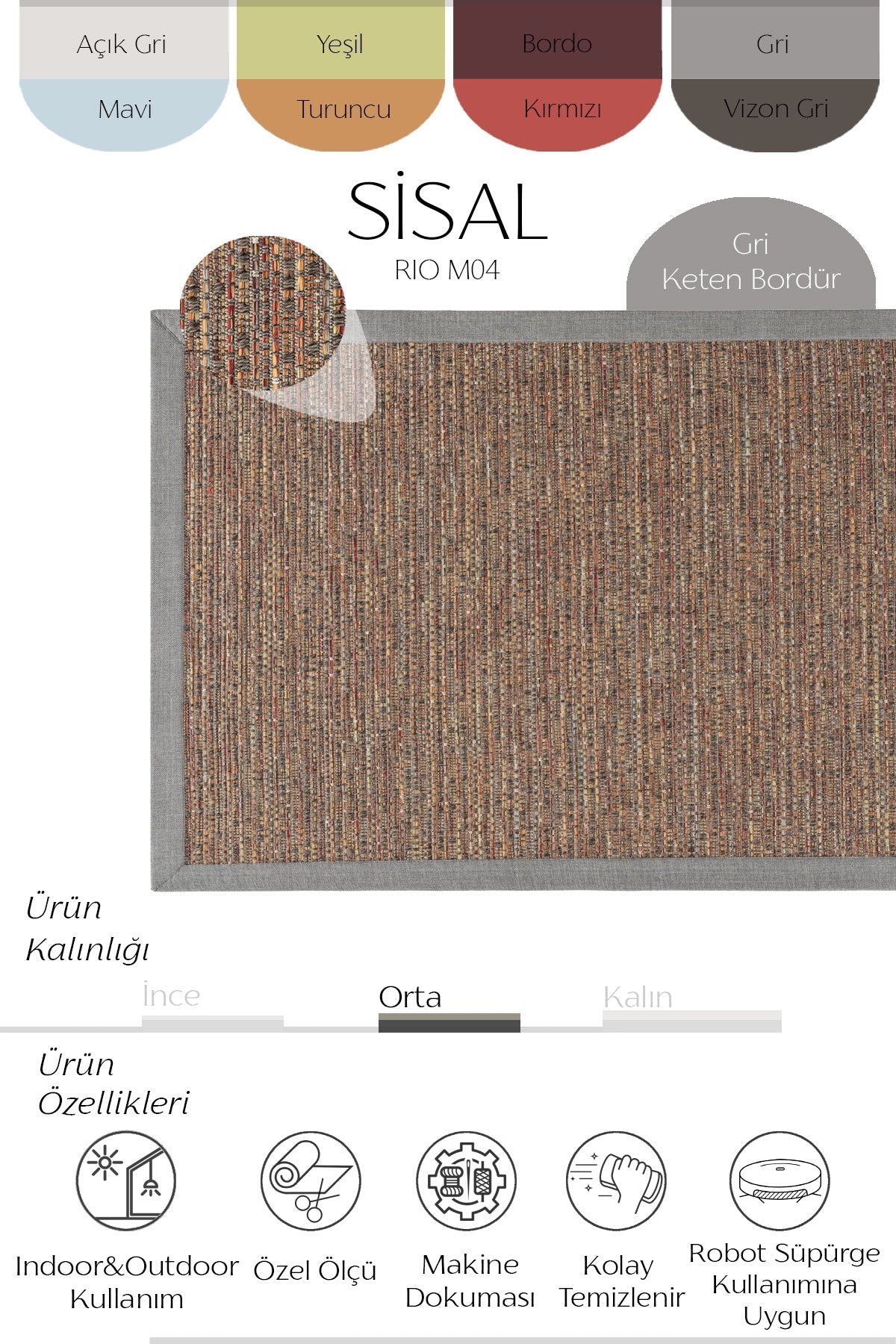 Sisalart Rio Keten Monterey Bordür Sisal Halı - Sisal Halı