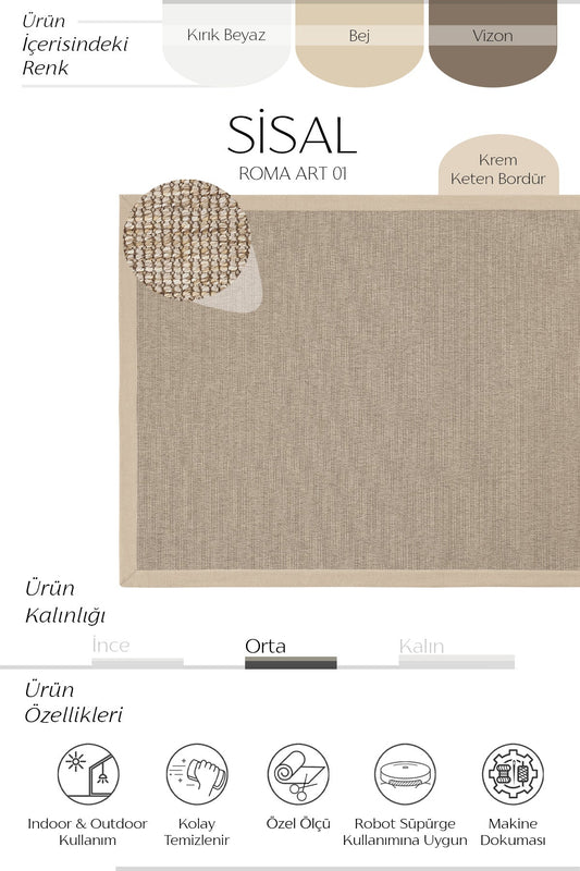 Sisalart Roma Keten Napoli Bordür Sisal Halı - Sisal Halı
