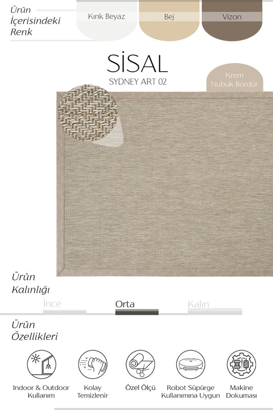 Sisalart Sydney Deri Bordür Sisal Halı - Sisal Halı