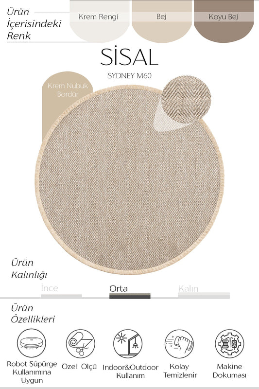 Sisalart Sydney Deri Medusa Bordür Yuvarlak Sisal Halı - Sisal Halı