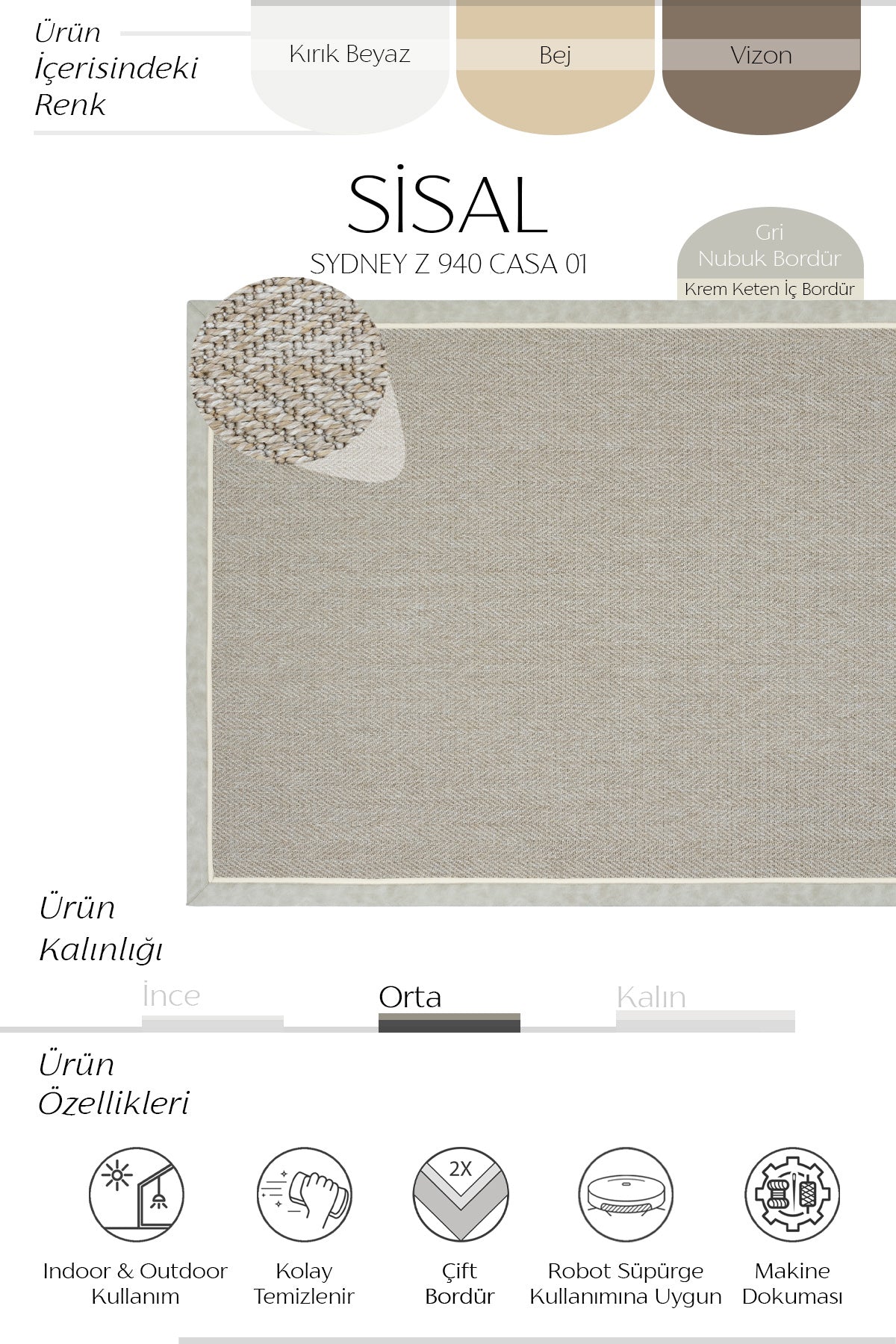 Sisalart Sydney Z - 940 Casa 01 Sisal Halı - Sisal Halı