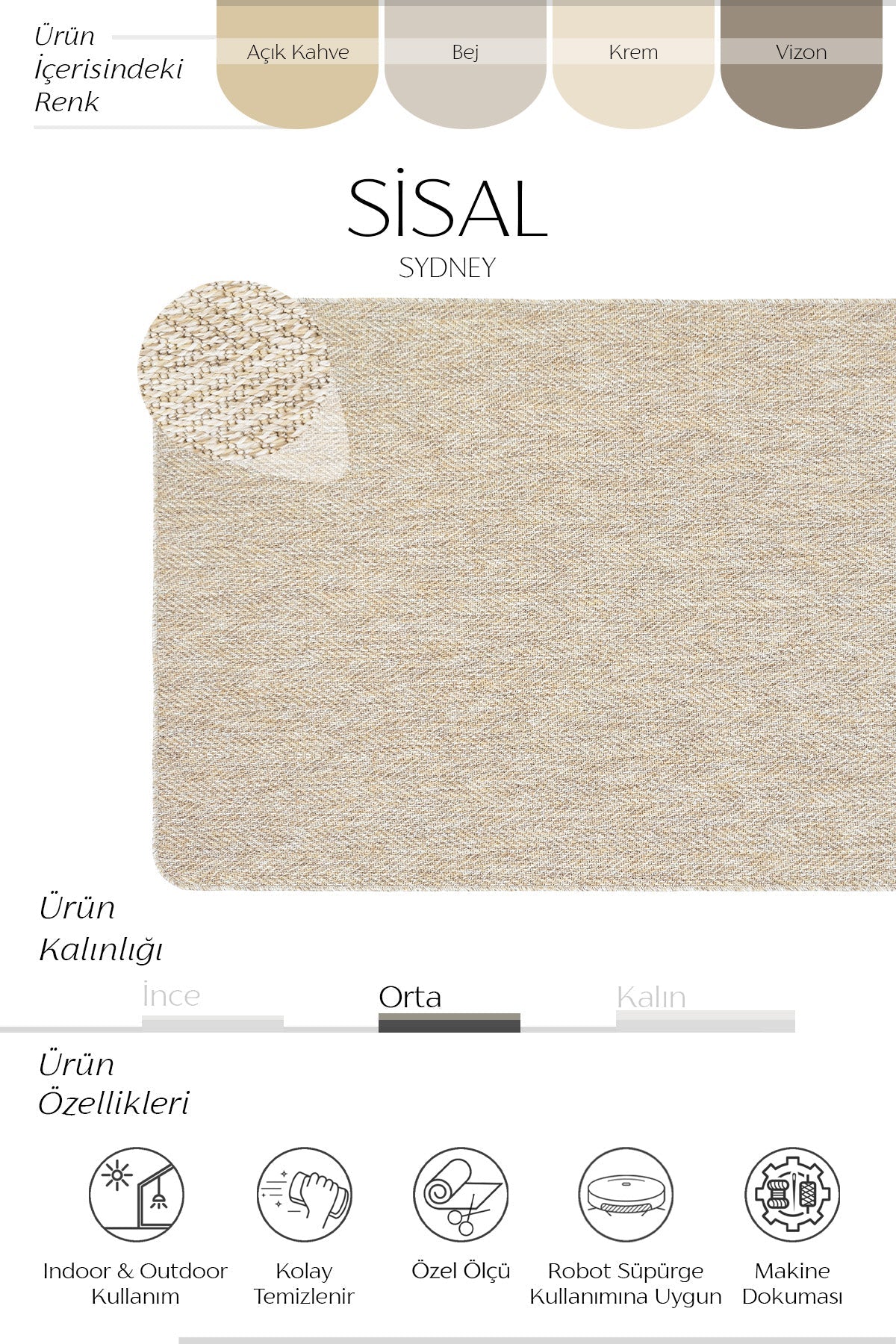 Sydney Overloklu Sisal Halı | Sisalart - Sisal Halı