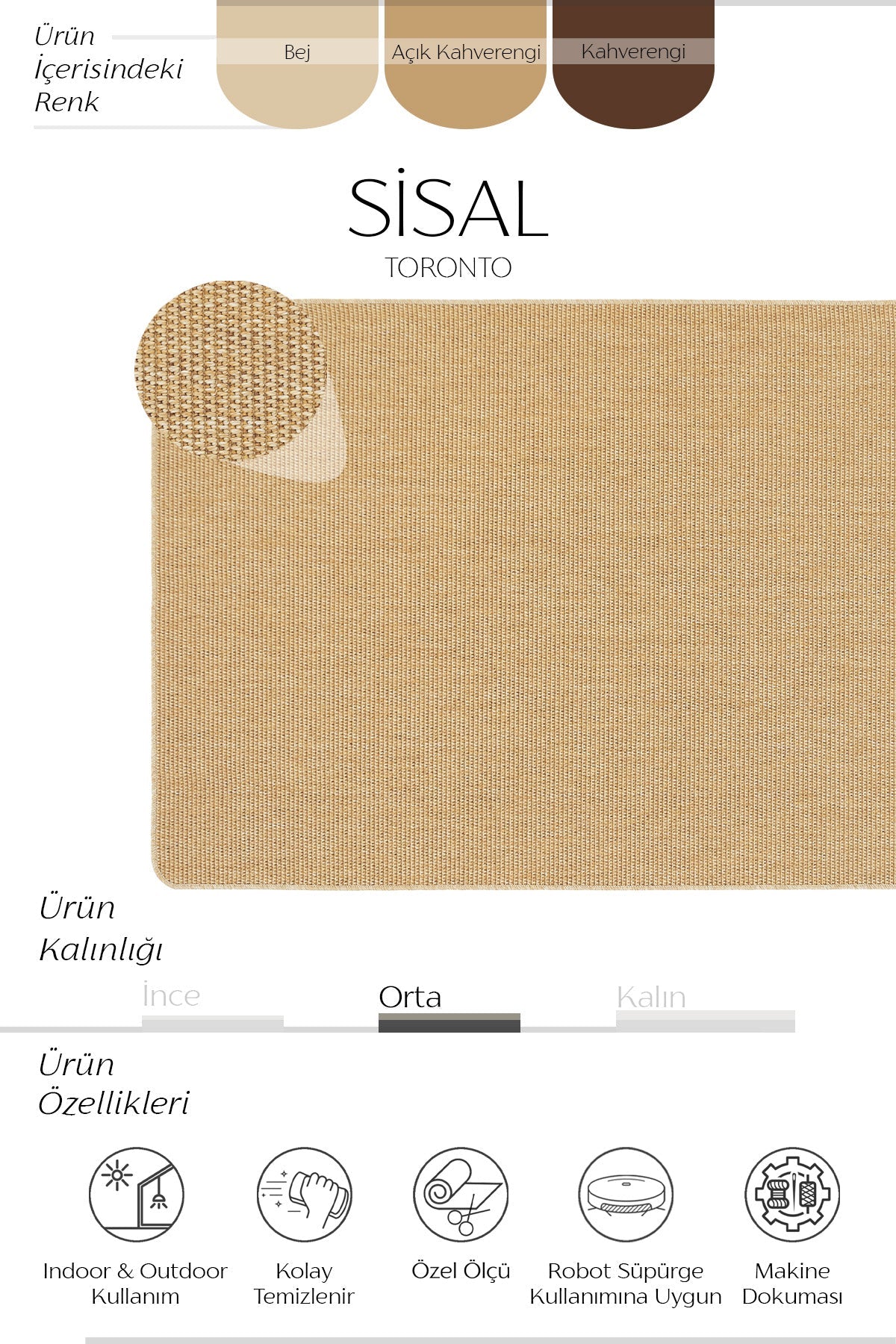 Toronto Overloklu Sisal Halı | Sisalart - Sisal Halı